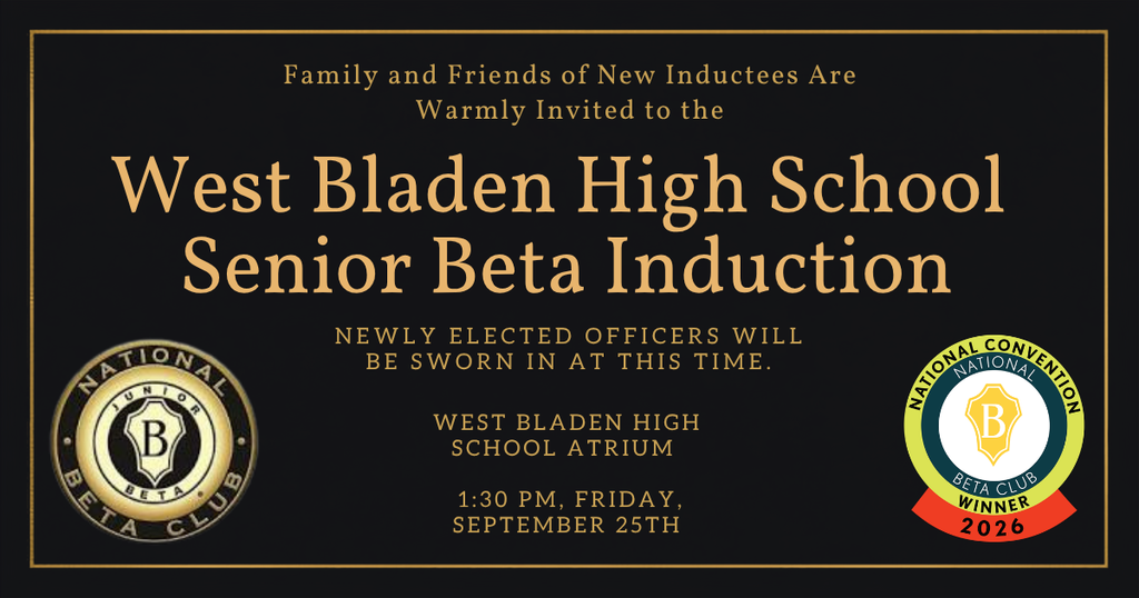 The image is an invitation to the West Bladen High School Senior Beta Induction ceremony. 