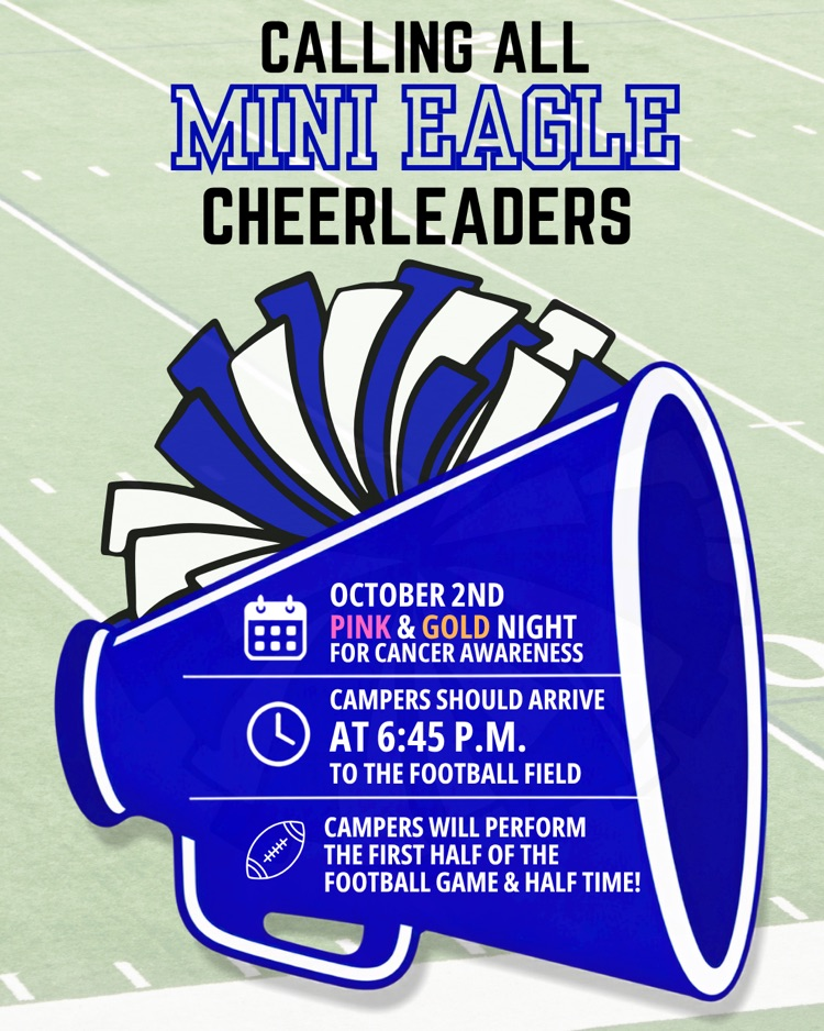 football field with megaphone with #MIN cheer information on it there’s a clog, a calendar and a football and a cheer pom-pom