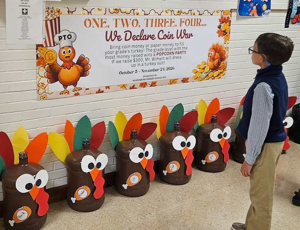 Student reading turkey fundraiser poster