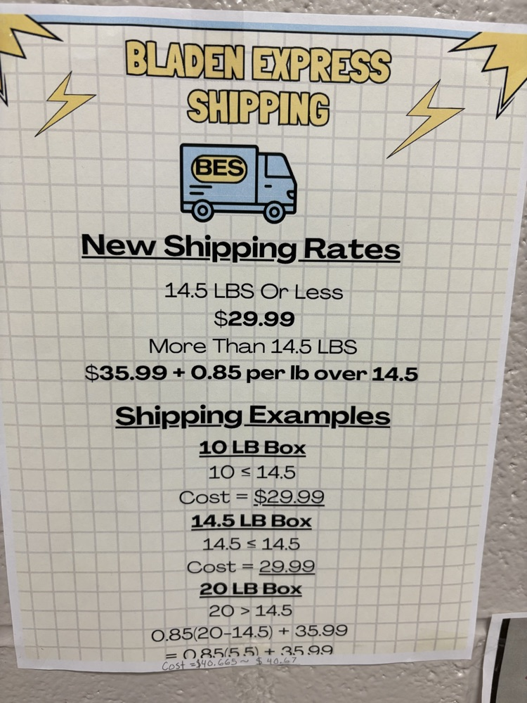 student example of a shipping price advertisement using functions they learned in math three