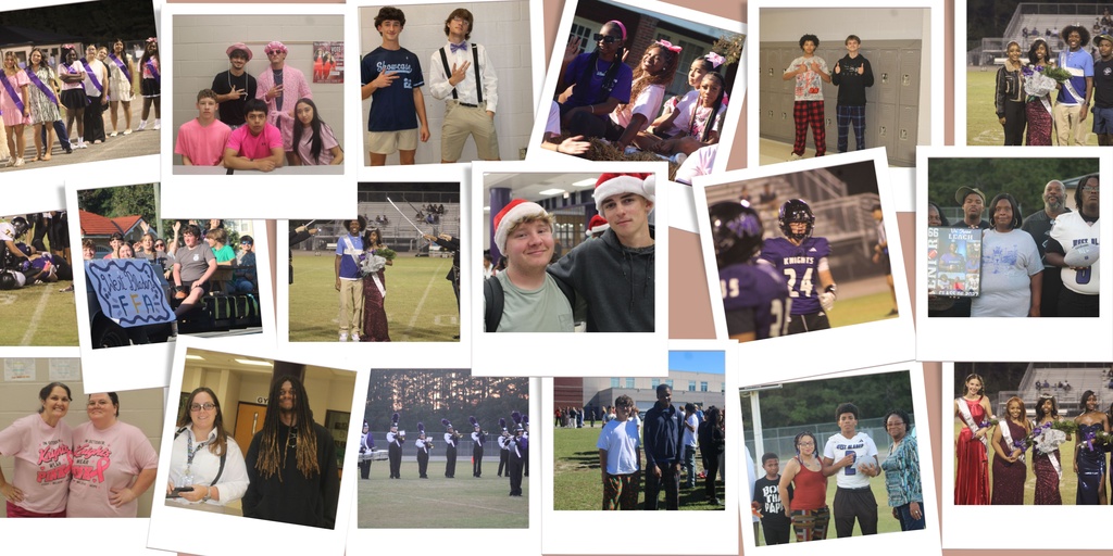Photo grid collage featuring high school students at West Bladen High School participating in various school events, sports games, dress-up days, and campus activities.