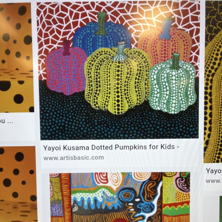 picture of a painted picture of pumpkins with polka dots
