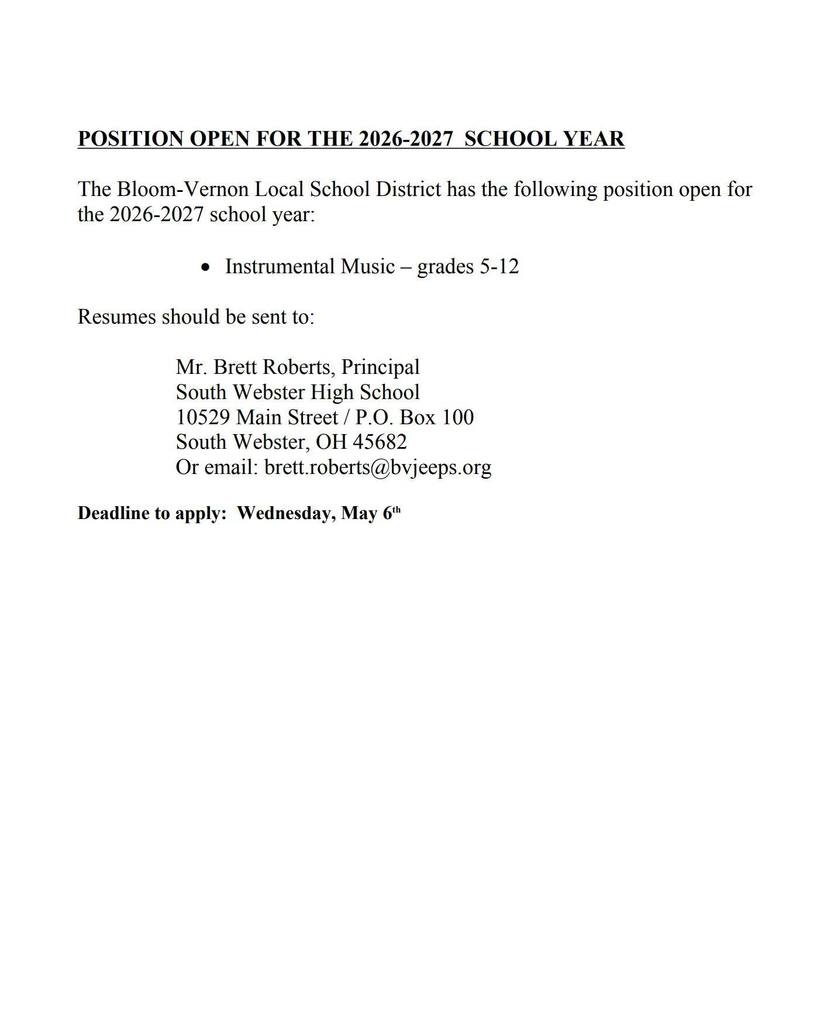 Band Director Posting 26-27