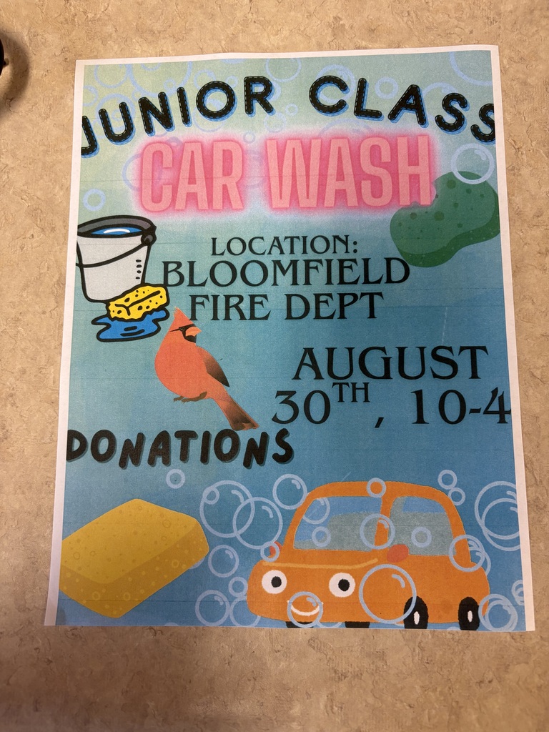 Junior Car Wash at Bloomfield Fire Dept August 30th 10 AM to 4 PM