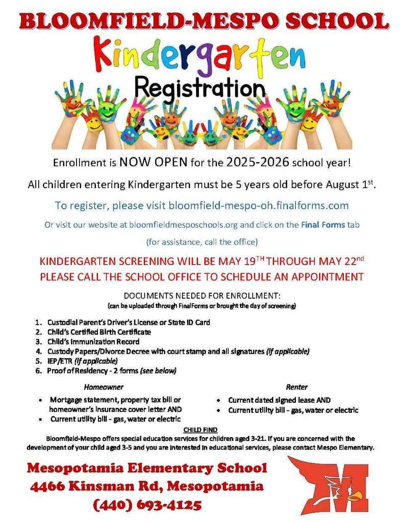 Kindergarten Registration for 2026-2027