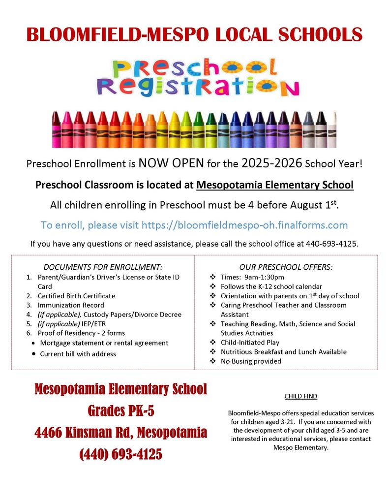 Preschool Registration for 2026-2027 