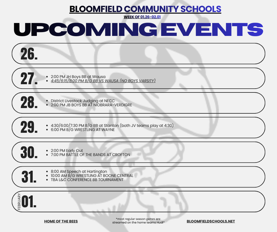 upcoming events for bloomfield community schools