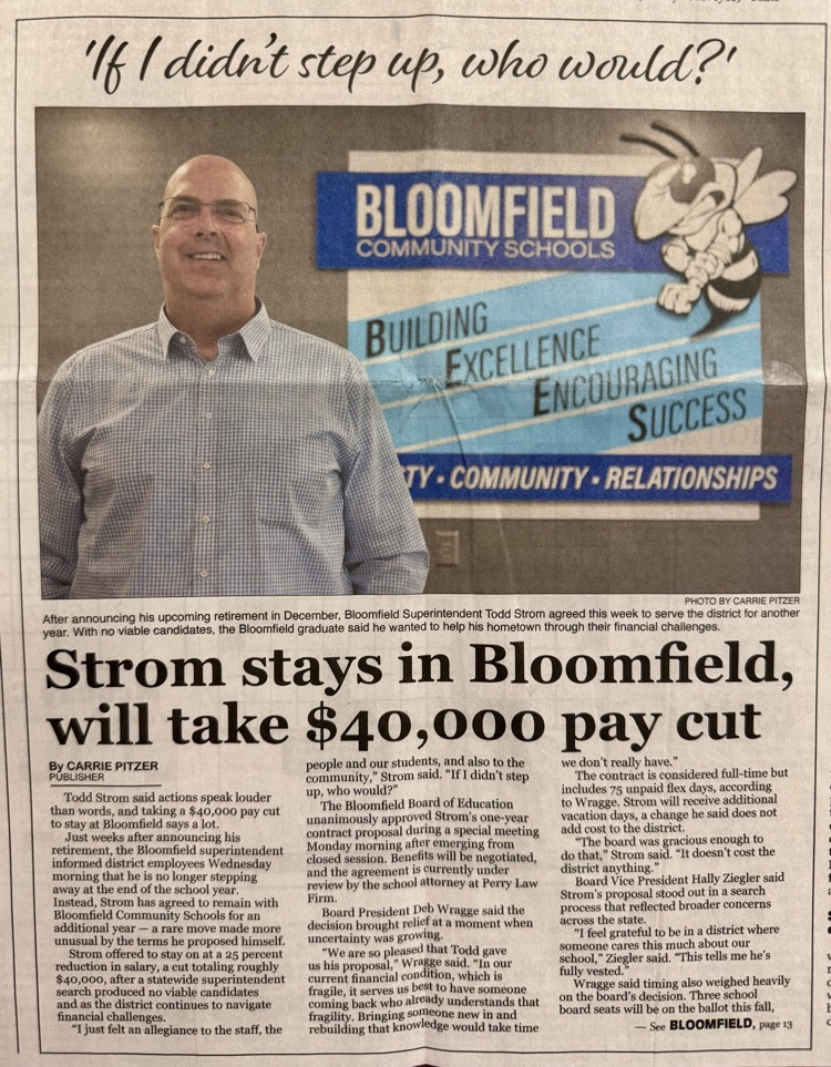 front page article on superintendent taking a pay cut to help the schools financial situation