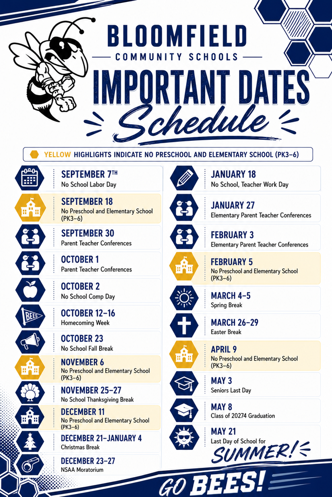 bloomfield community schools important dates