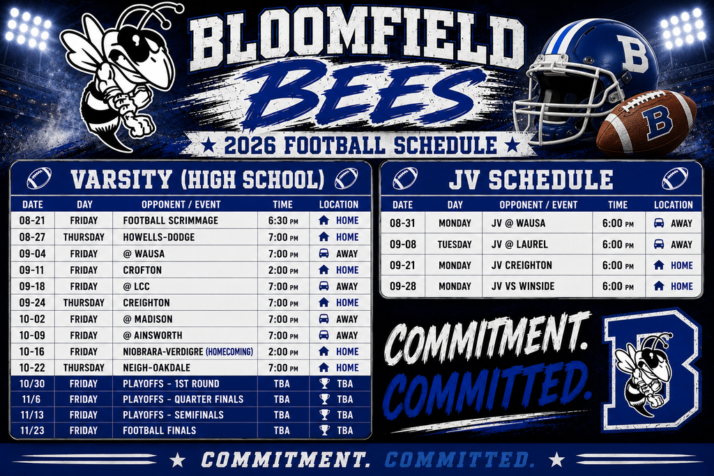 bloomfield bees 2026 football schedule