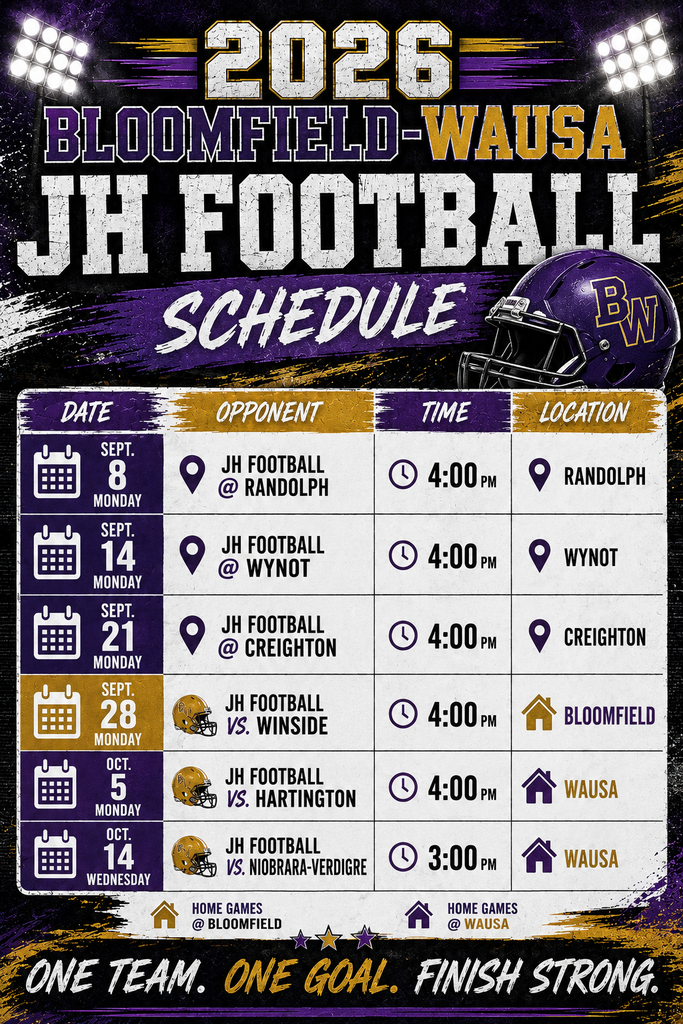 2026 Bloomfield-Wausa JH Football Schedule