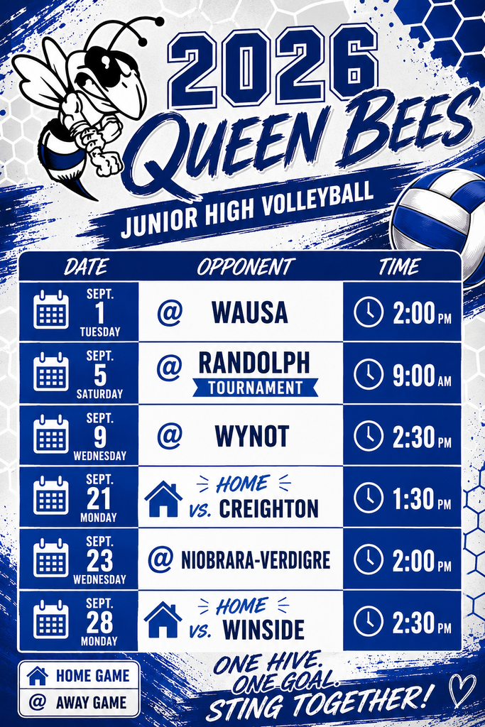 2026 JH Queen Bees Volleyball Schedule
