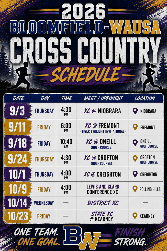 2026 Bloomfield-Wausa Cross Country Schedule