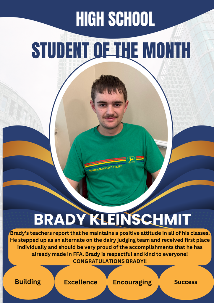 brady kleinschmit student of the month