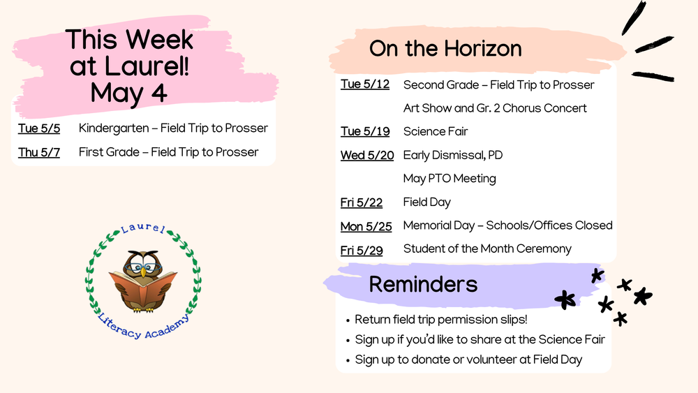 Upcoming Events - Week of 5/4