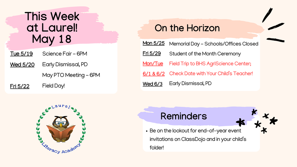 Upcoming Events - Week of 5/18
