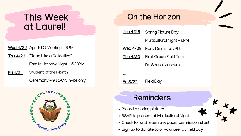 Upcoming Events - Week of 4/20