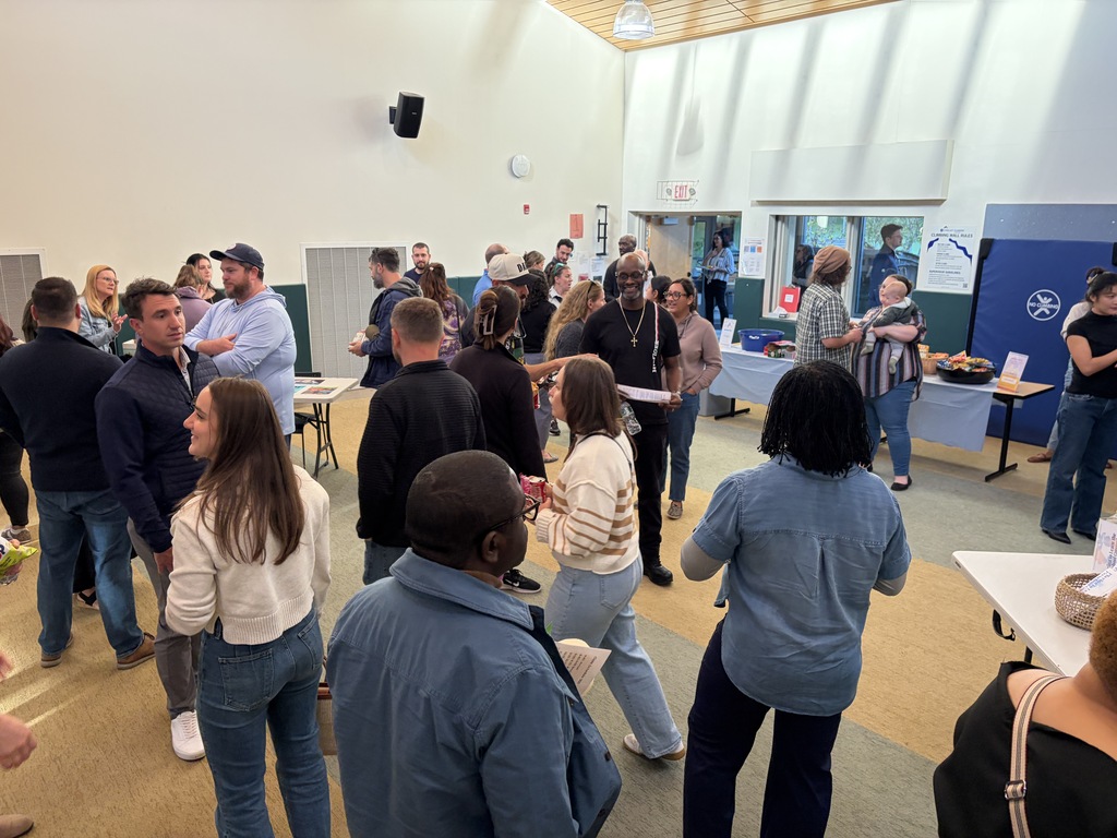 Open House/Curriculum Night gathering in the multipurpose room at Wintonbury Early Childhood Magnet School