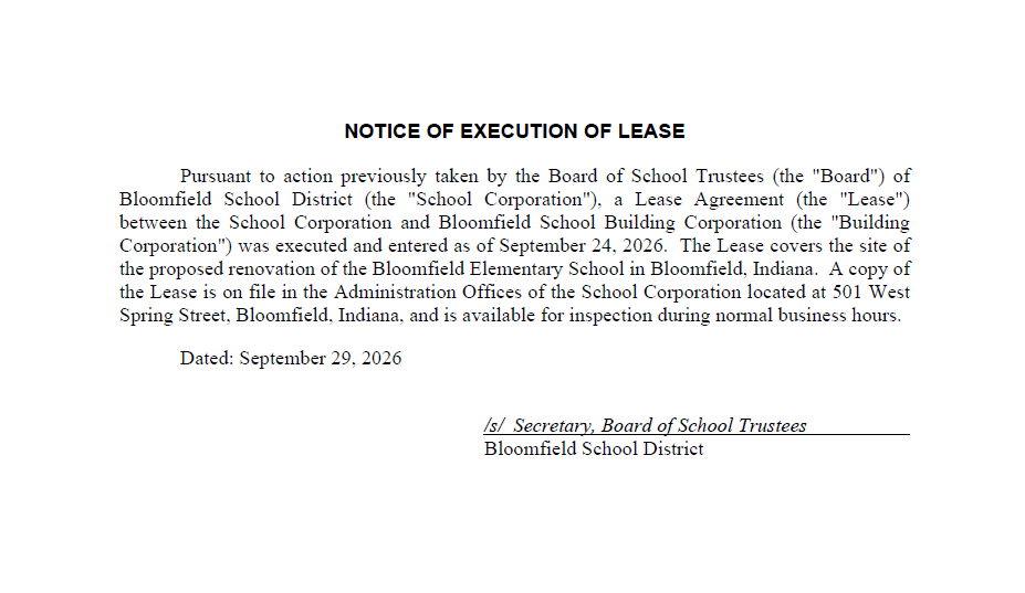 Notice of Execution of Lease