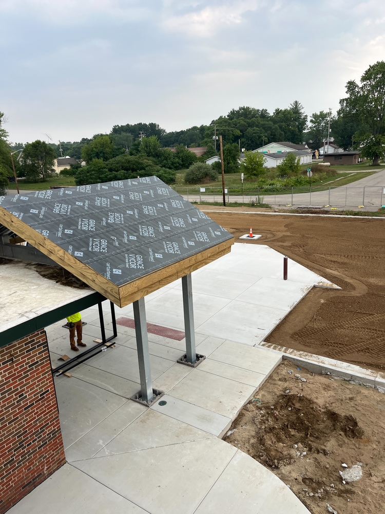 Roof view at Pullman Elementary of new entry canopy