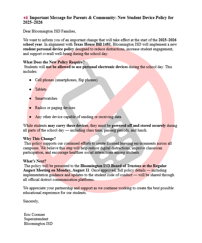 New Cell Phone Policy