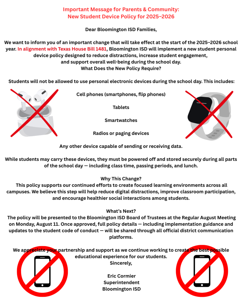 New Student Device Policy for 2025-2026