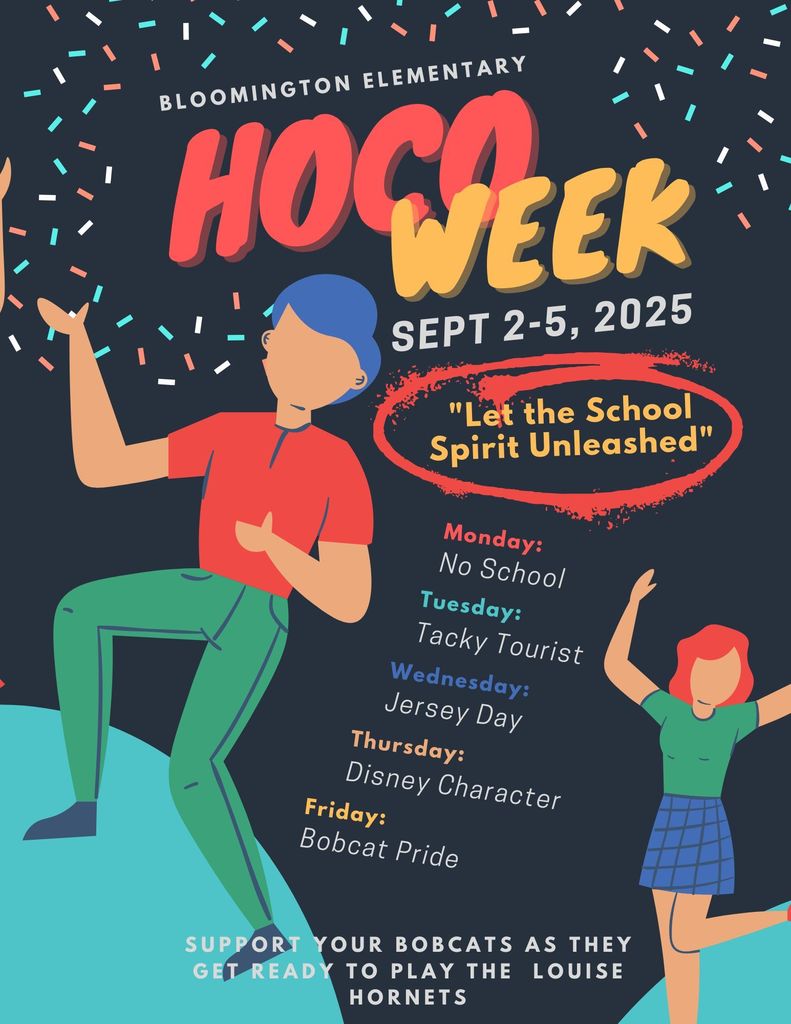 Homecoming week at Bloomington Elementary is September 2nd - 5th!
