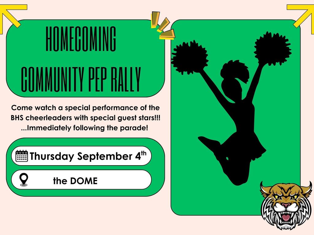 green flyer with cheerleader background