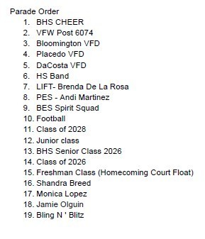 line up for 2025-2026 parade