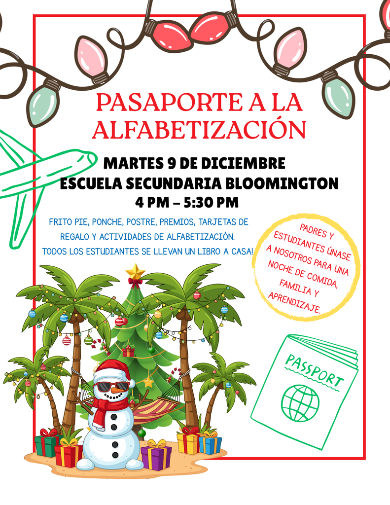 Passport to Literacy — Tuesday, Dec. 9, 4:00 PM–5:30 PM at Bloomington Middle School