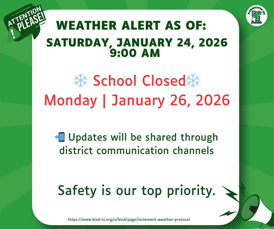 SCHOOL CLOSED MONDAY JANUARY 26, 2026