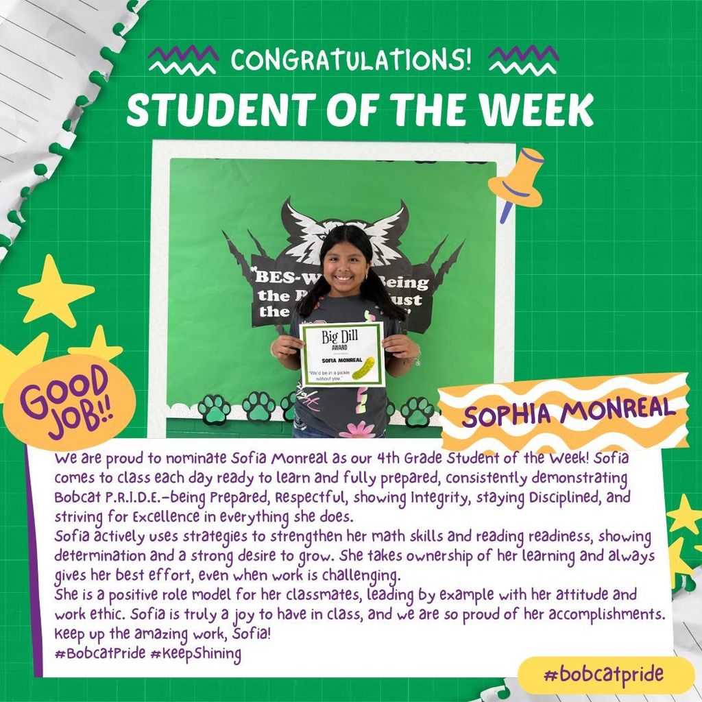 BES STUDENT OF THE WEEK ~ SOFIA MONREAL
