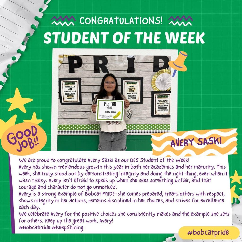 BES Student of the Week ~ Avery Saski
