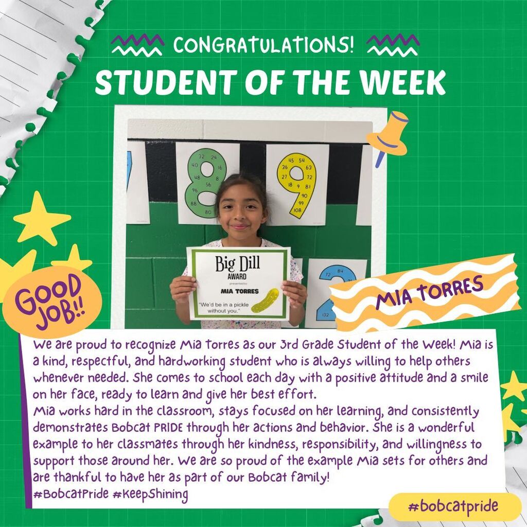 BES STUDENT OF THE WEEK ~ MIA TORRES