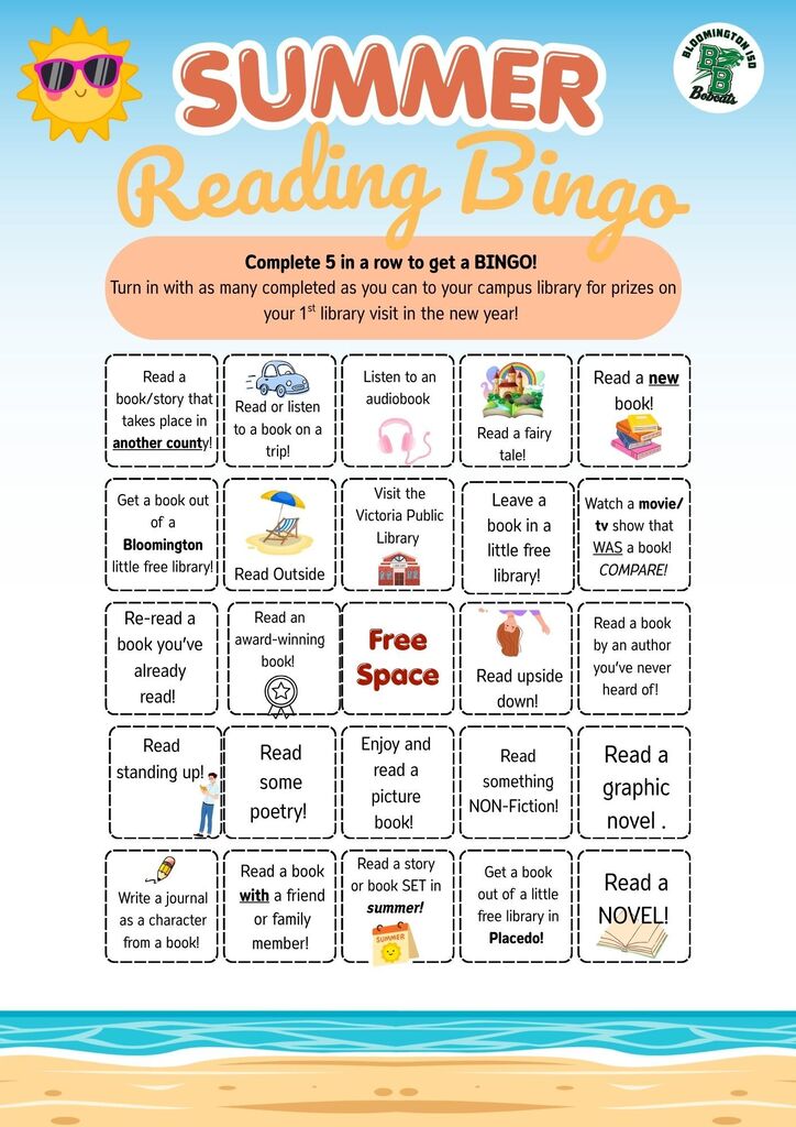 white bingo board with challenges and a summer theme