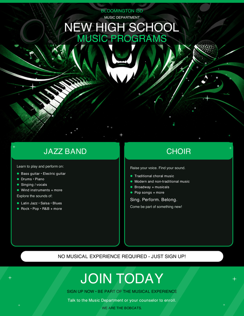 New Music programs this year Jazz Band and Choir 