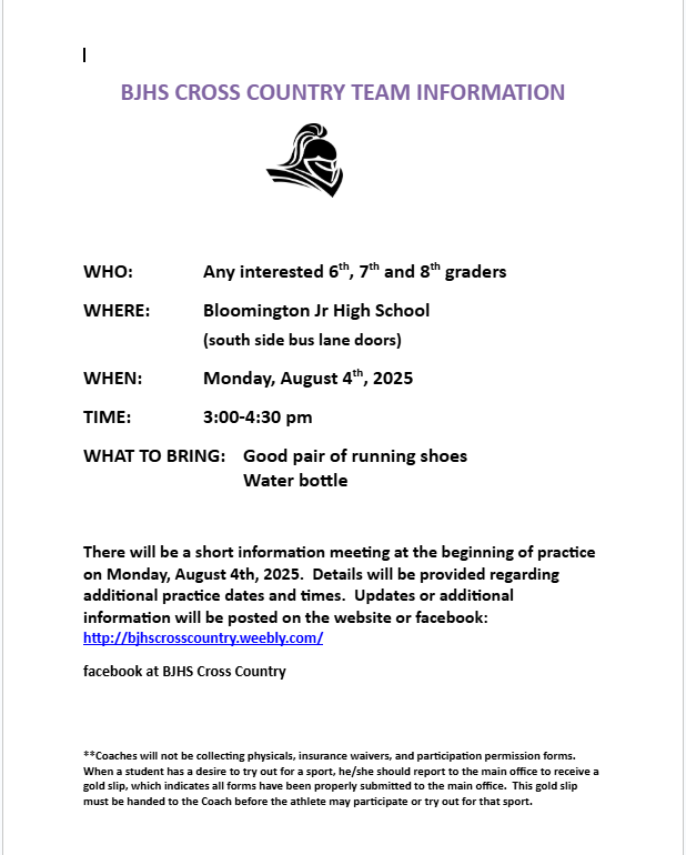 Cross Country Team Information Flier