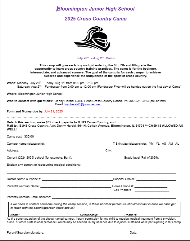 Cross Country Camp Sign-up