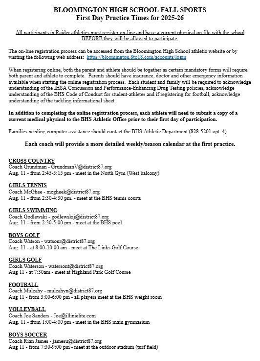 Fall  Sport Tryout Information