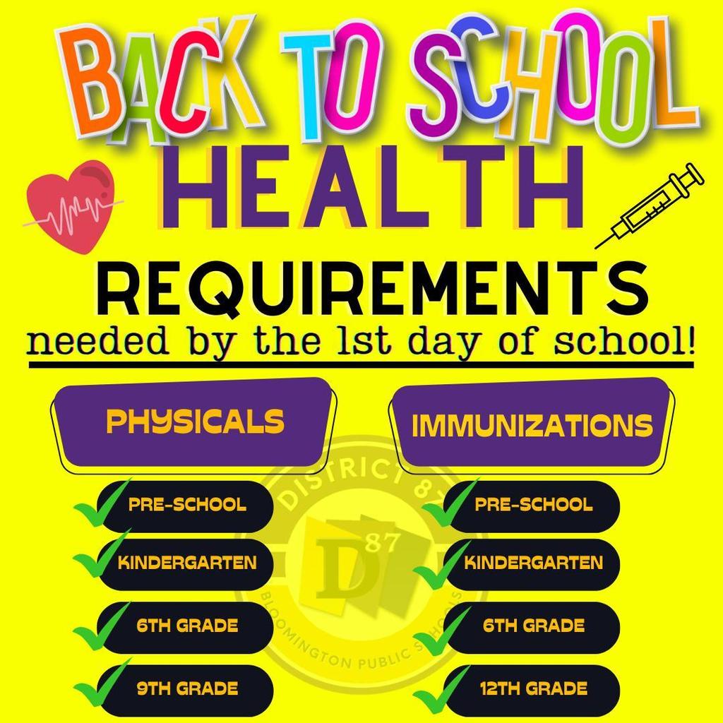 back 2 school health requirements