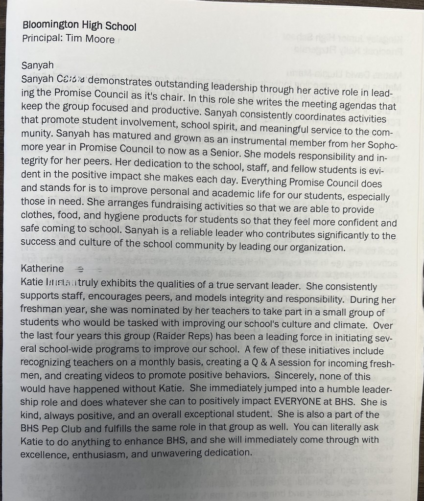 Program for BHS students