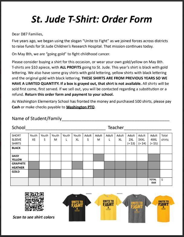 St. Jude  T-Shirt Order Form