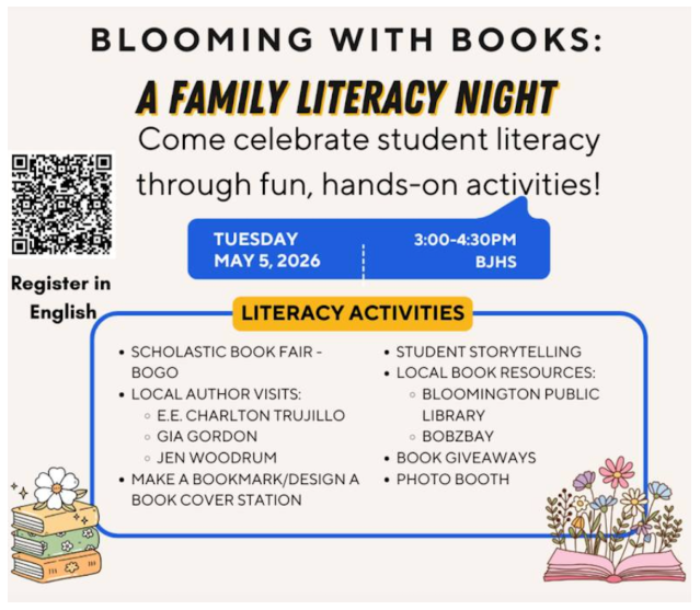 Blooming with Books graphic- English