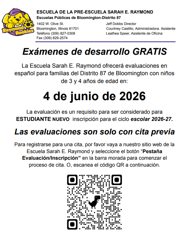 Developmental Screening flyer for Sarah Raymond- Spanish