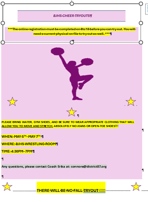 BJHS Cheerleading Tryouts May 2026