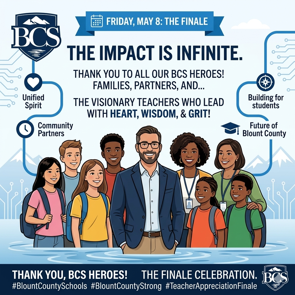 To the families who joined us in celebrating, the community partners who supported our schools, and most importantly, the visionary teachers who lead with heart, wisdom, and grit... THANK YOU. We are proud of the spirit of positivity and unity that defines our district. Together, with our teachers at the center, we are building something truly special for the students and future of Blount County. We are proud, we are unified, we are #BlountCountySchools. 🏔️💖  #BlountCountySchools #BlountCountyStrong #TeacherAppreciationFinale
