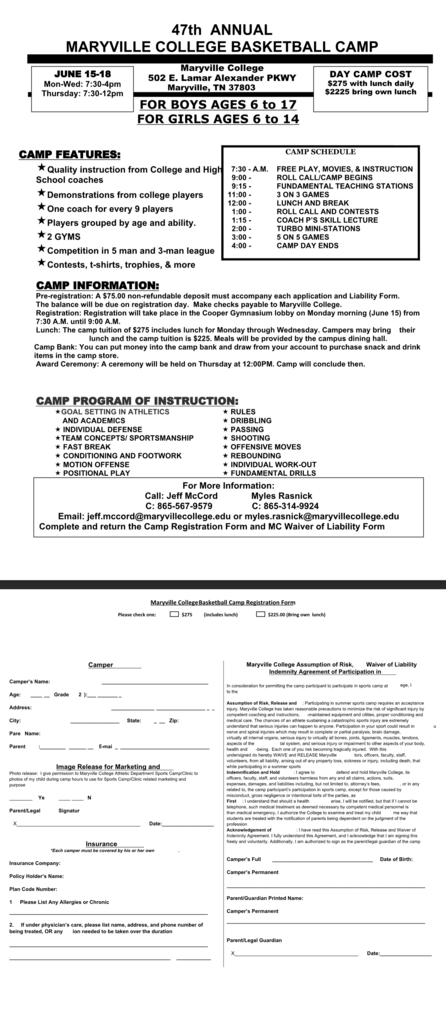 MARYVILLE COLLEGE SUMMER CAMP