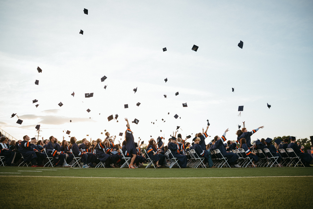 graduate hat toss