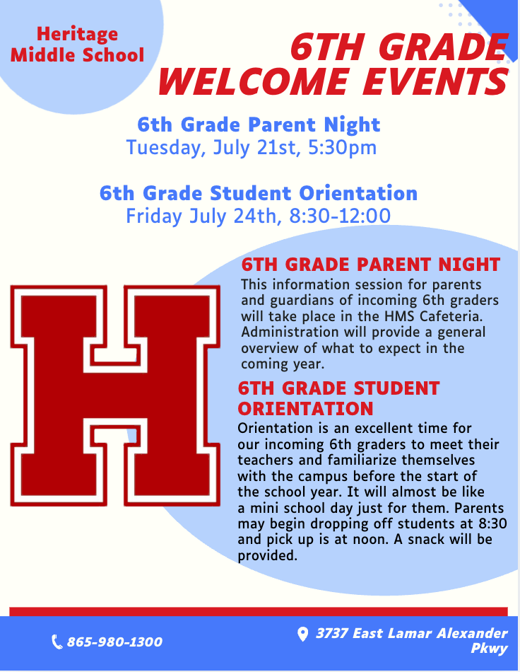 6th Grade Welcome Events