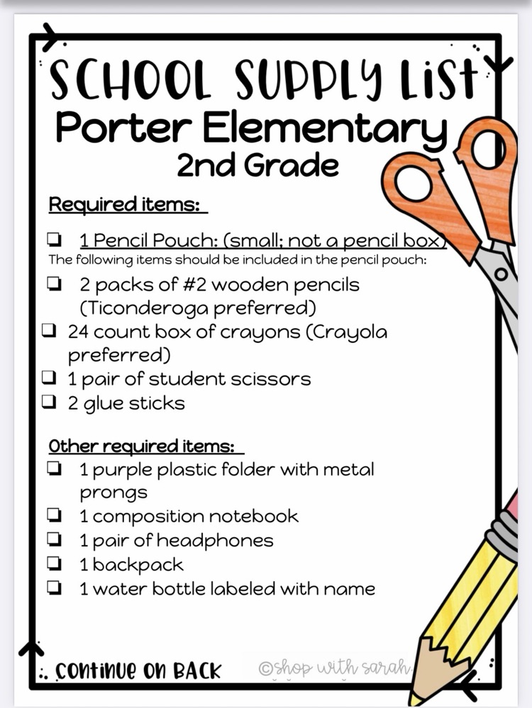 second grade supply list page 1